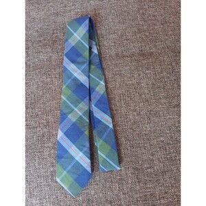 Tie 70s 80s 90s Y2K Youth Crewcuts Cotton Blue Green Plaid  2.5 Wide 52 Long